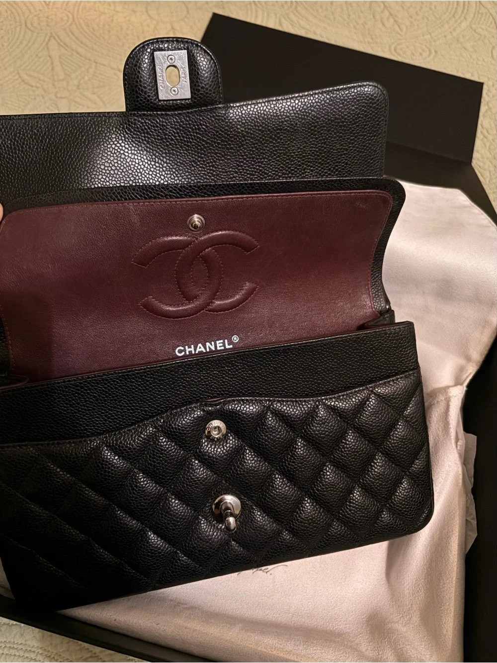 CHANEL Black Quilted Flap Shoulder Bag with Silver Hardware